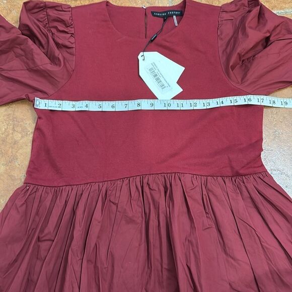 NWT English Factory Puff Sleeve High Low Knit Combo Dress size S - Picture 10 of 16